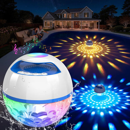 Portable Bluetooth Floating Pool Speaker, IP68 Waterproof Hot Tub Speaker with Colorful Lights, 360° Surround Stereo Loud Sound, Hands-Free Wireless Speaker for Pool Spa - White