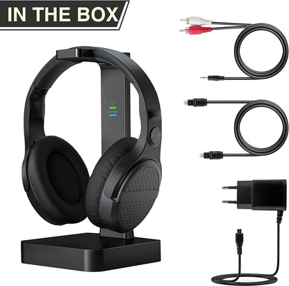 Wireless Headphones for TV, TV Headphones Wireless Over-Ear, Wireless Headphones with 2.4Ghz Digital Transmitter, No Delay, TV Wireless Headphones with Charging Station, Plug and Play