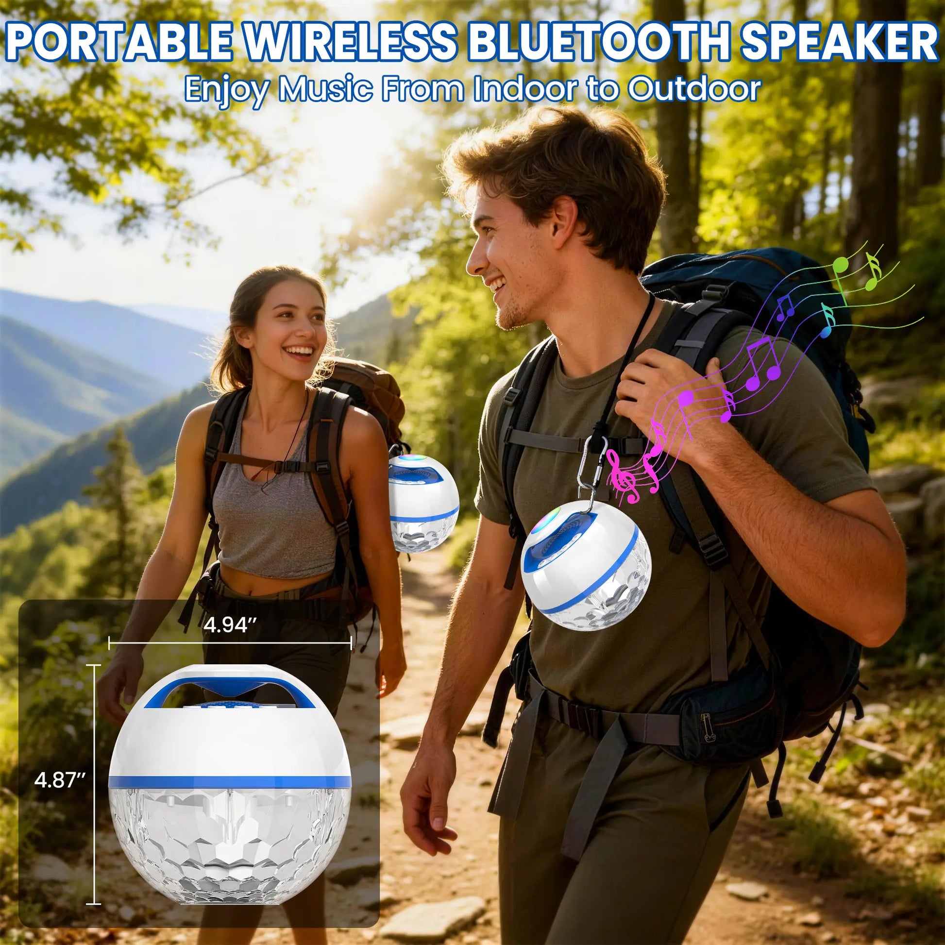 Portable Bluetooth Floating Pool Speaker, IP68 Waterproof Hot Tub Speaker with Colorful Lights, 360° Surround Stereo Loud Sound, Hands-Free Wireless Speaker for Pool Spa - White