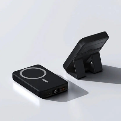 【Fathersdaygift】Magnetic Power Bank 10000Mah Wireless Portable Charger with USB-C Cable LED Display Foldable Battery Pack for Iphone17/ 16/15/14/13/12/Pro/Pro Max Series Charging Compact Silicone Black Fold