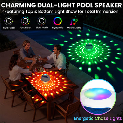 Portable Bluetooth Floating Pool Speaker, IP68 Waterproof Hot Tub Speaker with Colorful Lights, 360° Surround Stereo Loud Sound, Hands-Free Wireless Speaker for Pool Spa - White