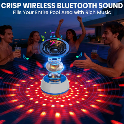 Portable Bluetooth Floating Pool Speaker, IP68 Waterproof Hot Tub Speaker with Colorful Lights, 360° Surround Stereo Loud Sound, Hands-Free Wireless Speaker for Pool Spa - White