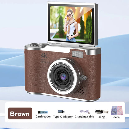 4K CCD Digital Camera for Student 48MP Compact Digital Photography Camera 180°Flip Screen Selfile Camera for Kid Adult Beginners