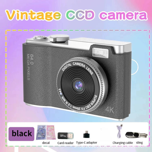 4K CCD Digital Camera for Student 48MP Compact Digital Photography Camera 180°Flip Screen Selfile Camera for Kid Adult Beginners