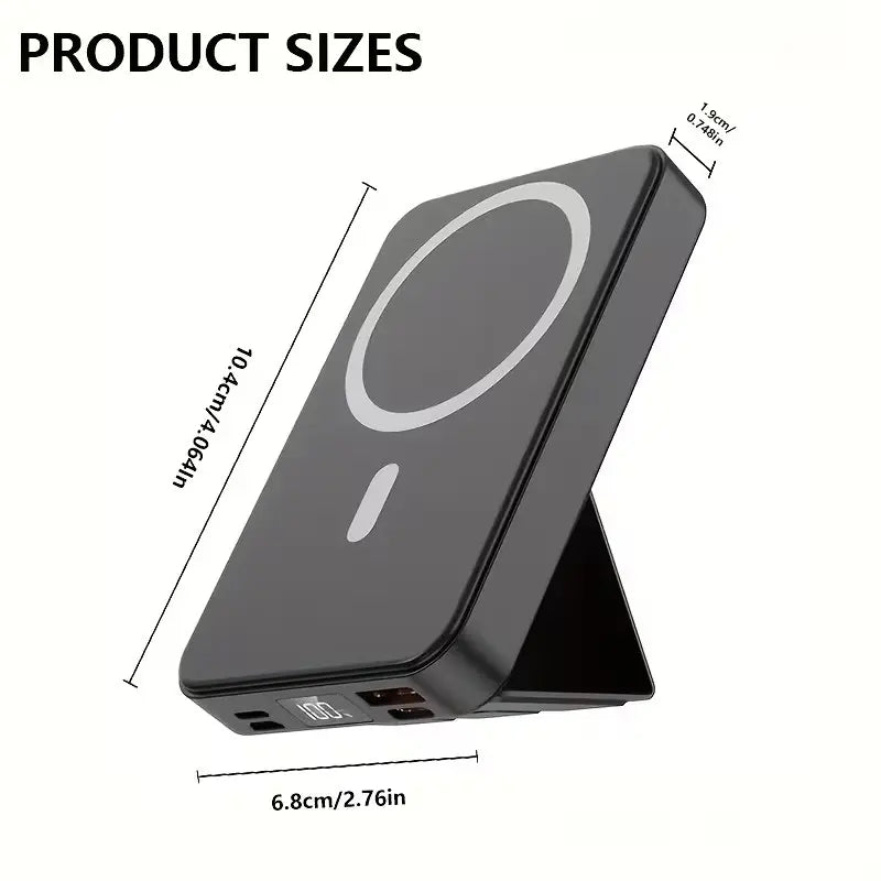 【Fathersdaygift】Magnetic Power Bank 10000Mah Wireless Portable Charger with USB-C Cable LED Display Foldable Battery Pack for Iphone17/ 16/15/14/13/12/Pro/Pro Max Series Charging Compact Silicone Black Fold