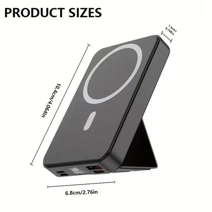 【Fathersdaygift】Magnetic Power Bank 10000Mah Wireless Portable Charger with USB-C Cable LED Display Foldable Battery Pack for Iphone17/ 16/15/14/13/12/Pro/Pro Max Series Charging Compact Silicone Black Fold