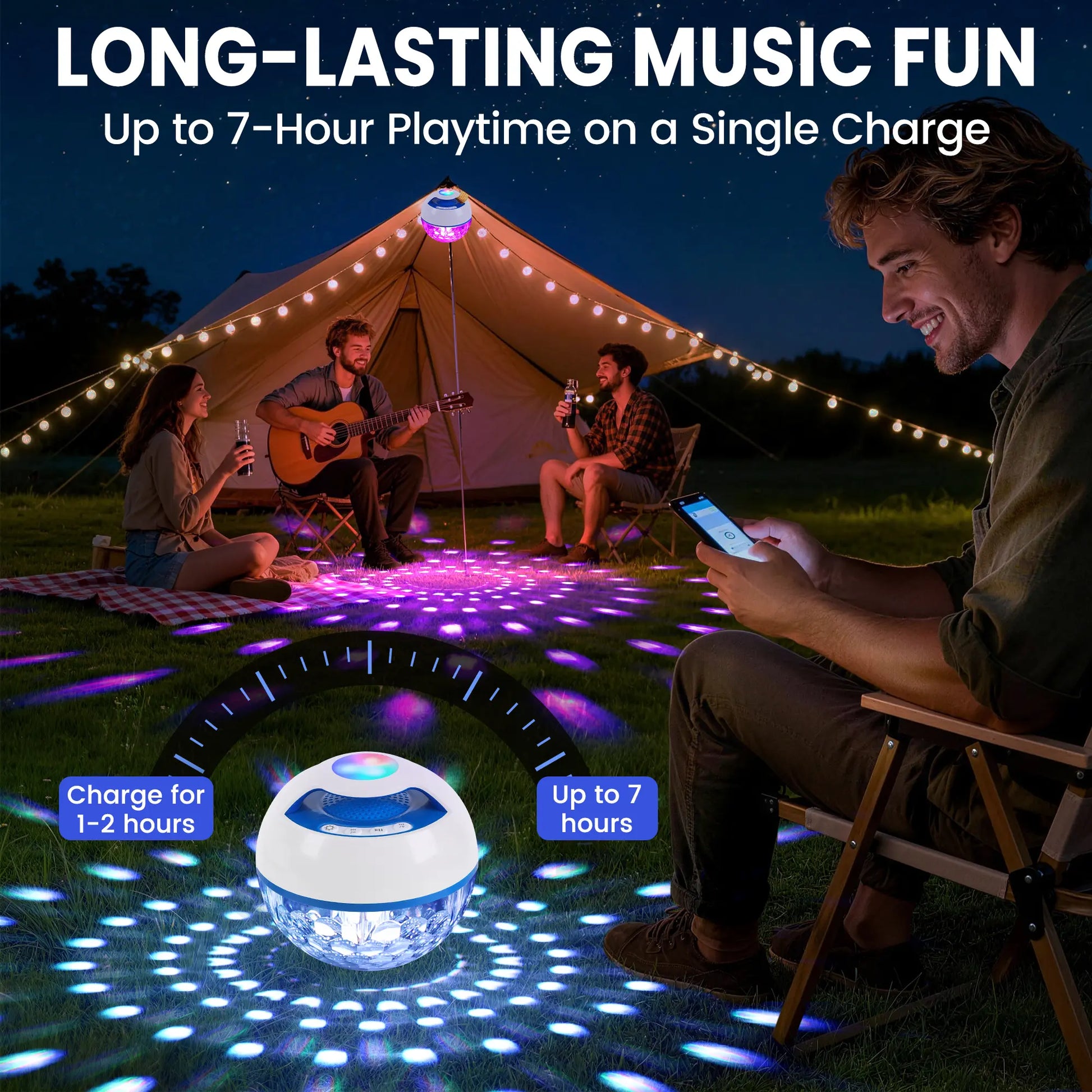 Portable Bluetooth Floating Pool Speaker, IP68 Waterproof Hot Tub Speaker with Colorful Lights, 360° Surround Stereo Loud Sound, Hands-Free Wireless Speaker for Pool Spa - White