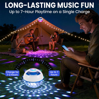 Portable Bluetooth Floating Pool Speaker, IP68 Waterproof Hot Tub Speaker with Colorful Lights, 360° Surround Stereo Loud Sound, Hands-Free Wireless Speaker for Pool Spa - White